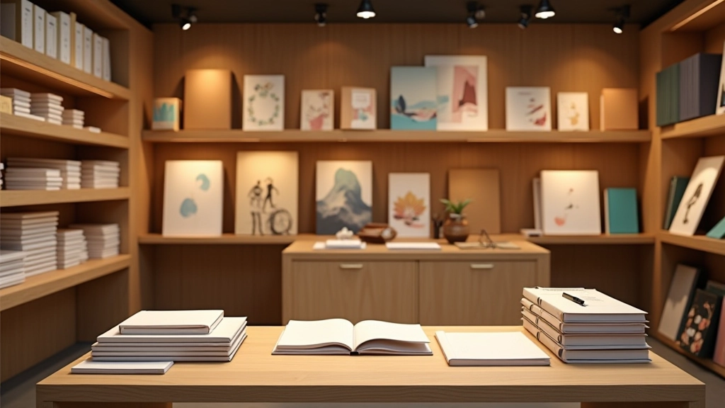 Our stationery collection displayed on shelves