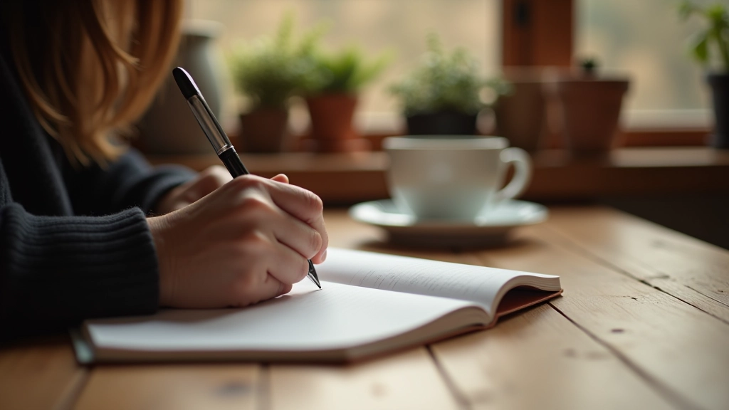 Someone writing in their journal at a desk